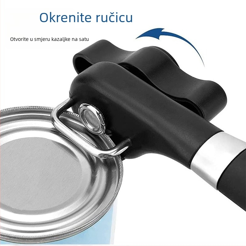 Ručni sigurnosni otvarač za konzerve, nehrđajući čelik, bočno otvaranje, s jednom ručkom, prijenosno, višefunkcionalno