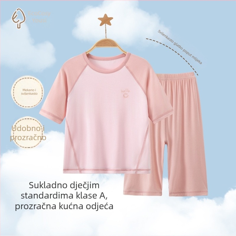 Modal dječji pidžama set za ljeto s ice-silk materijalom, kratkim rukavima, unisex