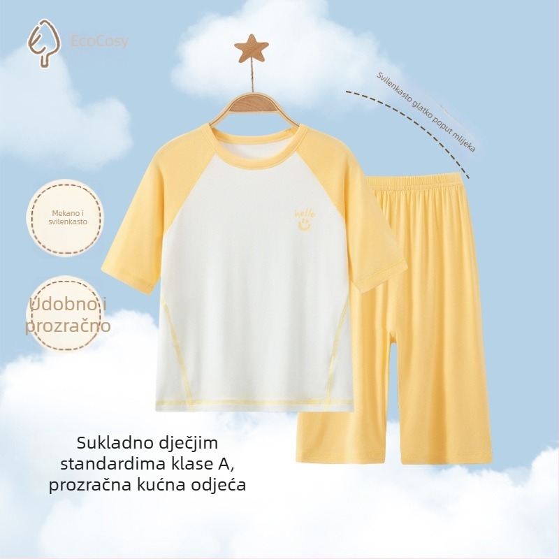 Modal dječji pidžama set za ljeto s ice-silk materijalom, kratkim rukavima, unisex