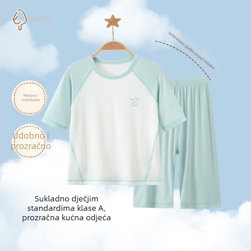 Modal dječji pidžama set za ljeto s ice-silk materijalom, kratkim rukavima, unisex
