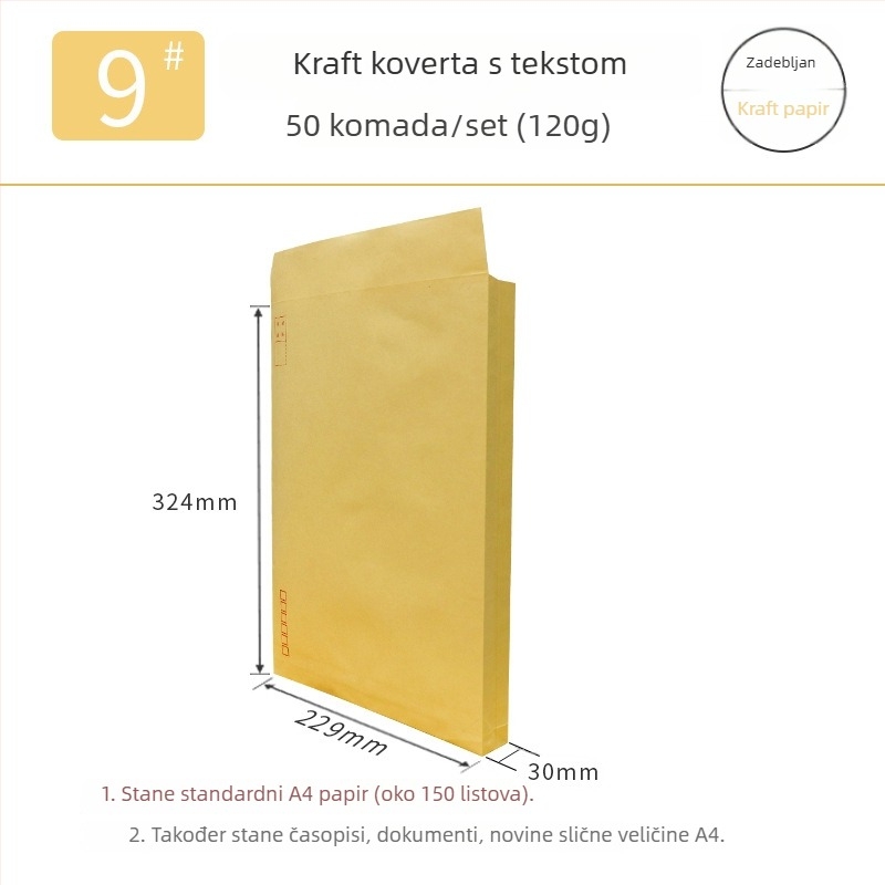Dragon Peak Žuta No.9 A4 Debeli Kraft Papir Kovertna Torba za Dokumente s Prilagođenom Tiskom