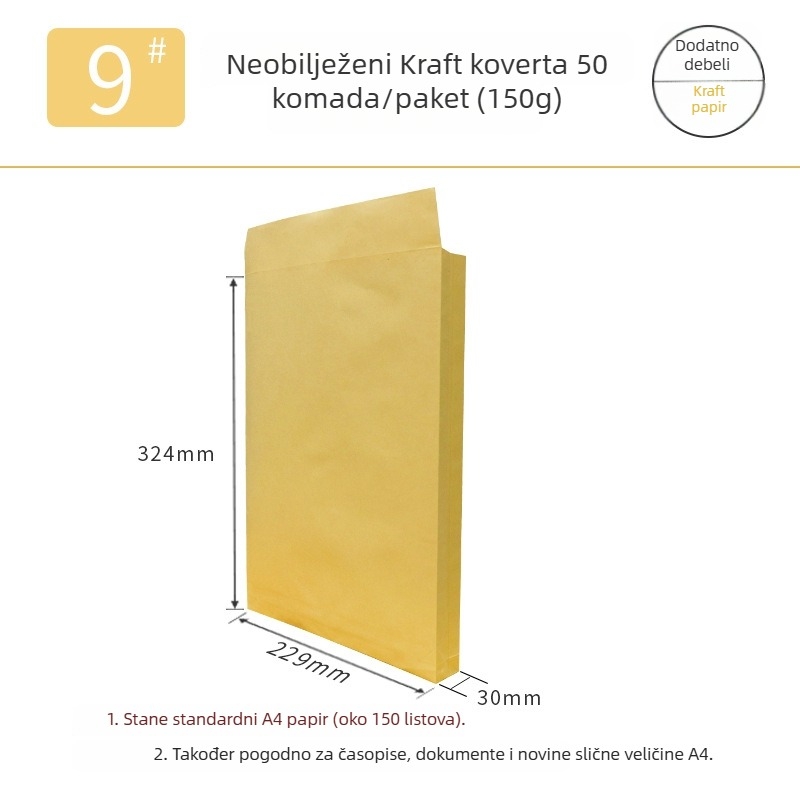 Dragon Peak Žuta No.9 A4 Debeli Kraft Papir Kovertna Torba za Dokumente s Prilagođenom Tiskom