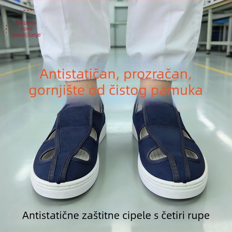 ESD potvrđene antistatične cipele s četiri otvora i PVC potplatom, prozračne i bez mirisa za čiste sobe u prehrambenoj i farmaceutskoj industriji