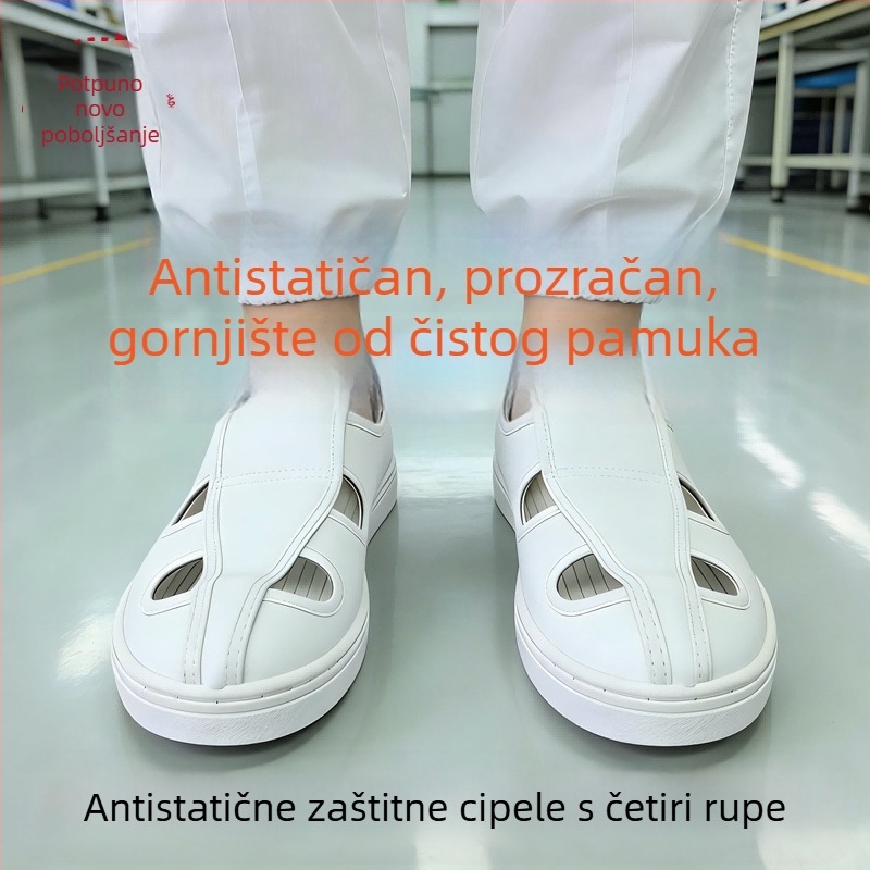 ESD potvrđene antistatične cipele s četiri otvora i PVC potplatom, prozračne i bez mirisa za čiste sobe u prehrambenoj i farmaceutskoj industriji