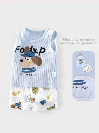 Dohikka Ljetni dvodijelni paket za bebe – 100% pamuk, izuzetno mekan bezrukavni gornji dio i 3/4 hlače, crtani uzorak, za djecu od 1 do 3 godine