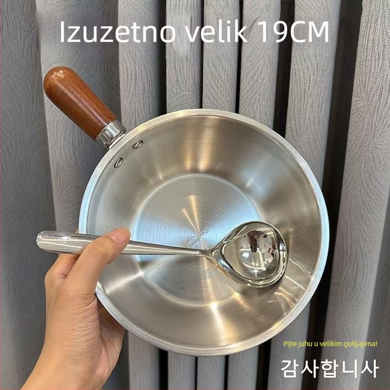 Nehrđajući čelik lonac za jednu porciju rezanaca, mali lonac s drvetom breskve za grickalice, mali lonac za kuhanje i mlijeko za bebe