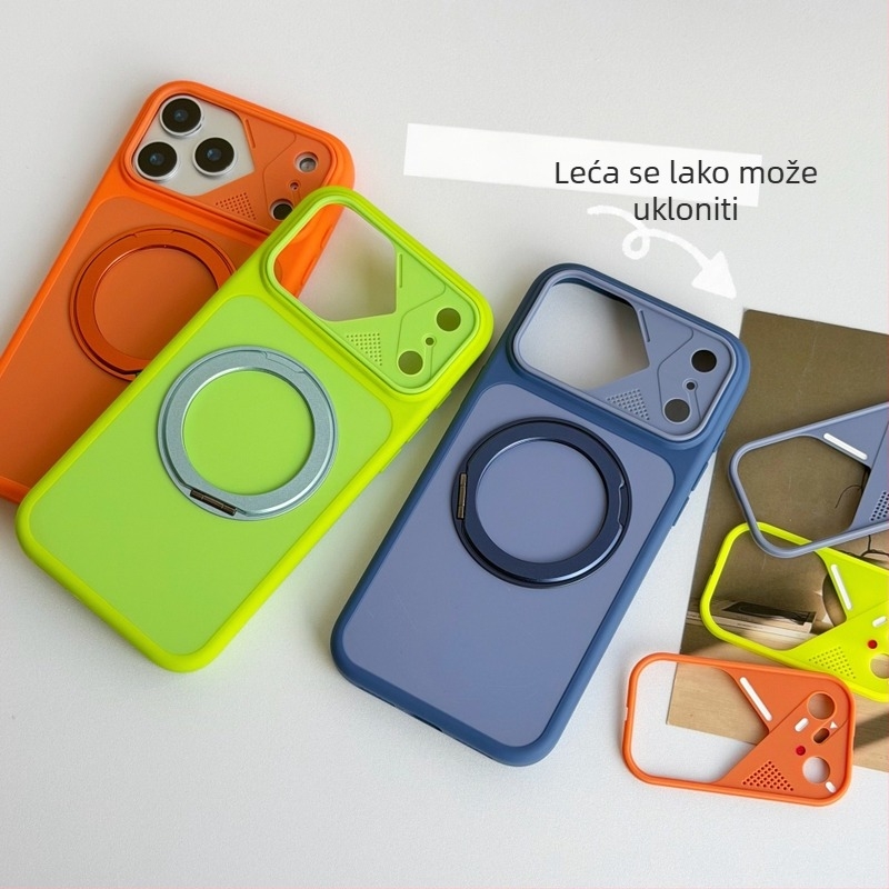 360° rotirajući magnetski držač za telefon s dizajnom color-block za futrolu iPhone 17 / iPhone 18 Pro Max; kožna tekstura