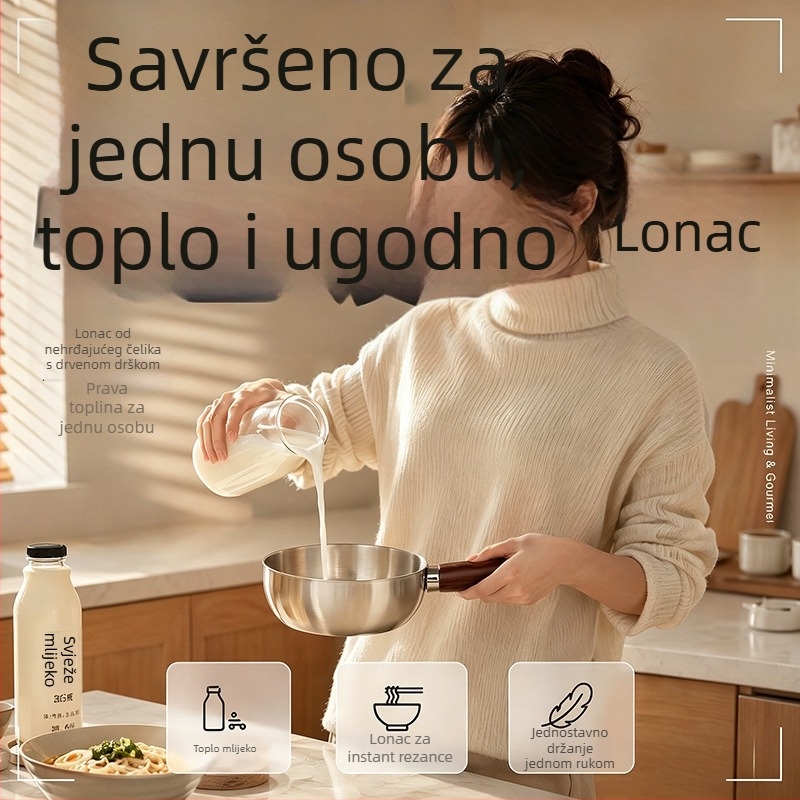 Nehrđajući čelični lonac za mlijeko za jednu osobu, bez premaza, mali lonac za kuhanje, pogodan za indukciju