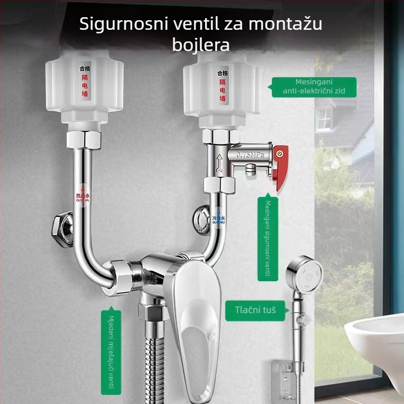 Univerzalni set ventila od mesinga za električni bojler: sigurnosni ventil, ventil za oslobađanje tlaka, redukcijski ventil, provjerni ventil i izlazni ventil