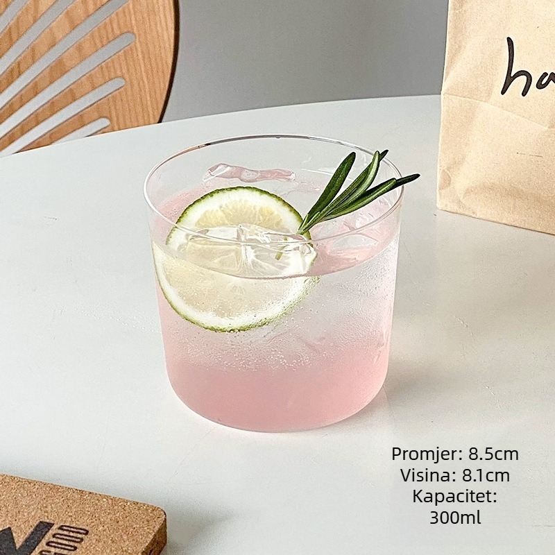 Staklena čaša za koktele, lagana, bez drške, japanski stil; za iced Americano, latte, čaj i hladna pića; okruglog oblika, jednovrstva, jednobojna.