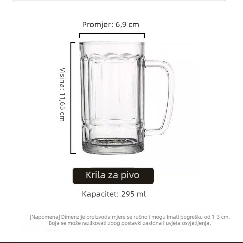 Staklena čaša za pivo s držačem, otporna na toplinu