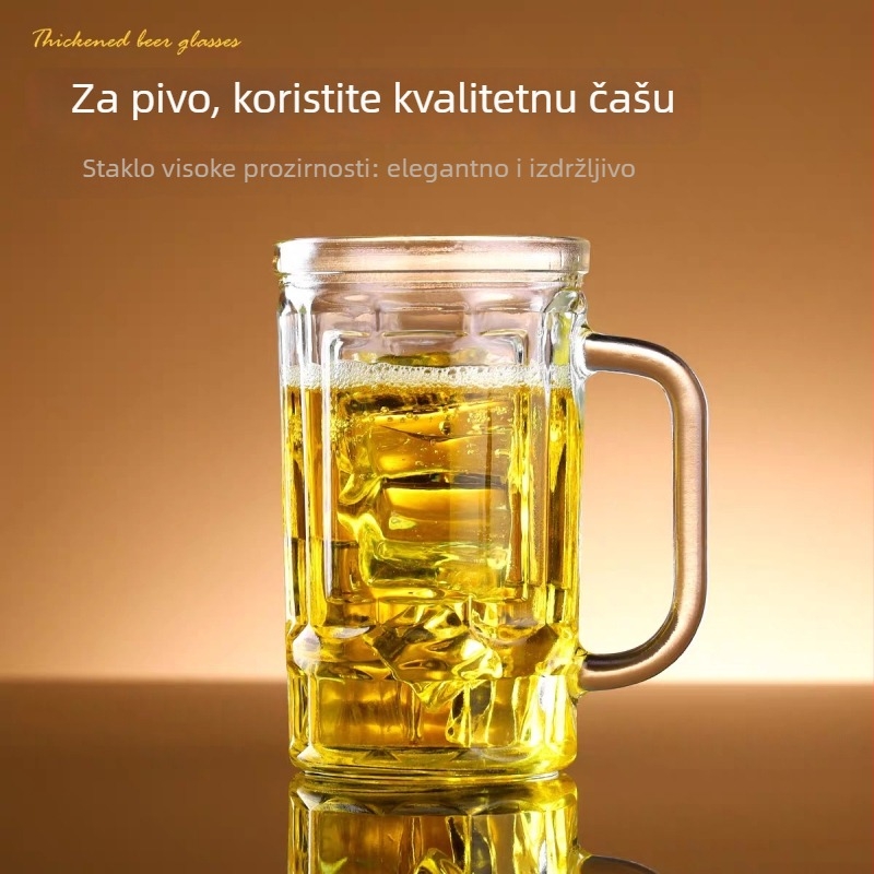 Staklena čaša za pivo s držačem, otporna na toplinu