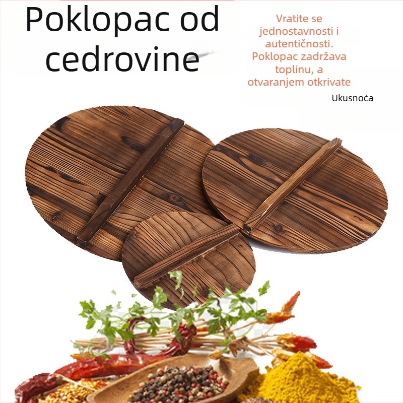 Drveni poklopac za lonac, 18 cm, karbonska boja, retro stil