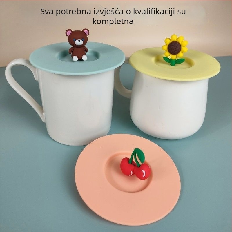 Prilagodljiv silikon poklopac za šalicu s crtić dizajnom, otporan na prašinu i toplinu, za staklenu šalicu