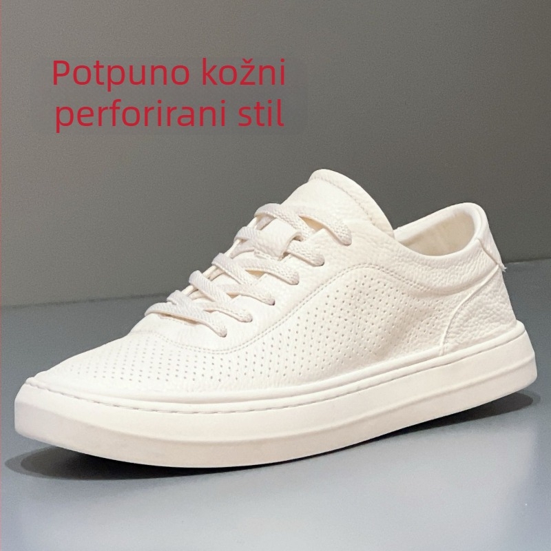 Muške bijele tenisice od kože vrhunskog sloja, perforirane, prozračne i lagane