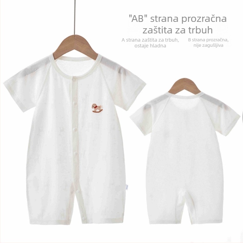 Bebi ljetni romper s kratkim rukavima, pamuk-modalna smjesa, mrežasti stražnji dio, prozračan