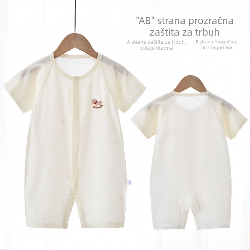 Bebi ljetni romper s kratkim rukavima, pamuk-modalna smjesa, mrežasti stražnji dio, prozračan