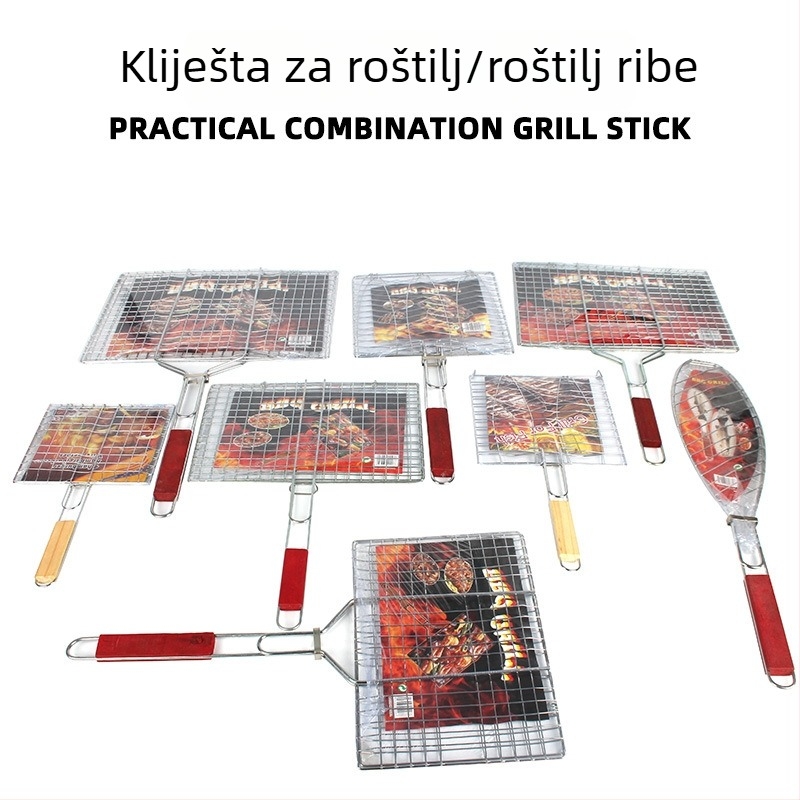 Veliki set klipseva za roštilj: klipse za ribu (jednostrani i dvostruki), klips za kruh, šest hamburger klipseva, mreža za roštilj