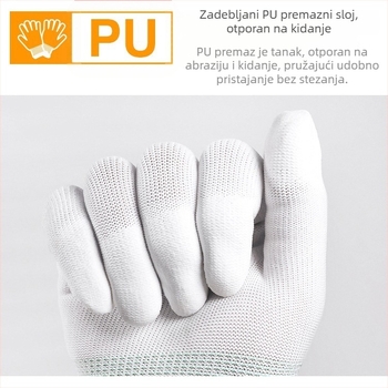Rukavice za posao s PU premazom na dlanovima i prstima, prozračne, tanke, antistatične, bez prašine, protivklizne, otporne na habanje, bijele