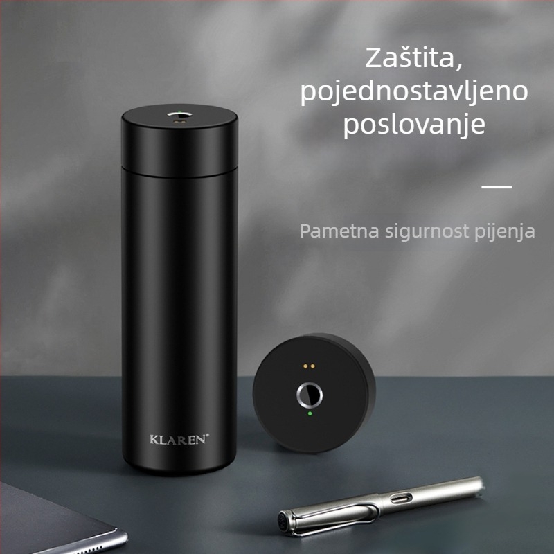 Pametna termos-šalica s biometrijskim otiskom prsta i zatvorenim poklopcem, keramičkim unutarnjim dijelom, izolirana za automobil