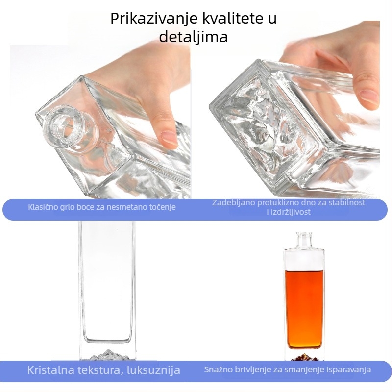 Prozirna boca od kristalnog stakla za brendi i viski, 500 ml, ravno kvadratni dekantor