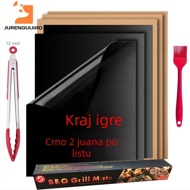 Grill mat visokotemperaturna, ne lijepi, staklena vlakna, teflon, prijenosna