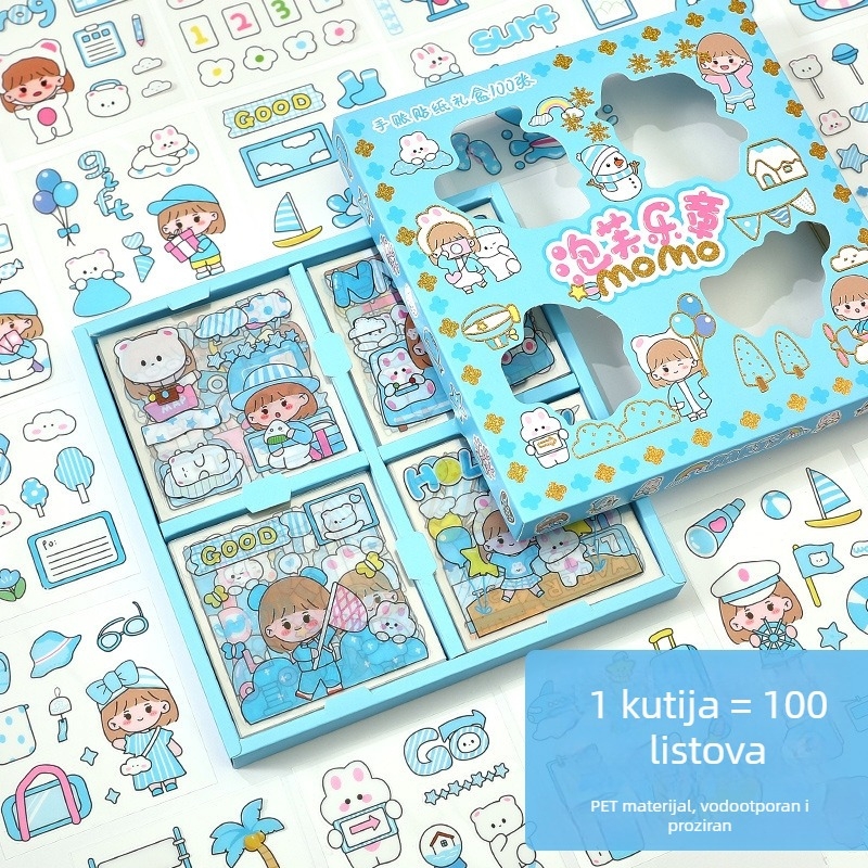 Set od 100 naljepnica za dnevnik, prozirni PET, crtani likovi, vodootporne, bez tragova ljepila, DIY dekoracije