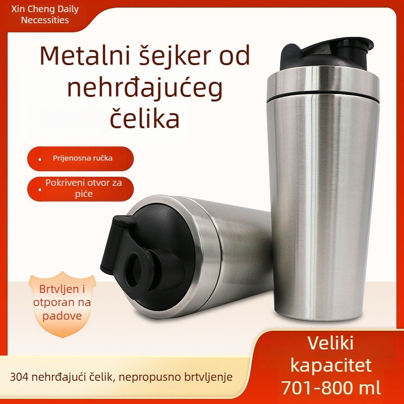 Shaker boca od 304 nehrđajućeg čelika, 750 ml, jednokomorčna s mjernom skalom, velika kapaciteta, za vježbanje na otvorenom