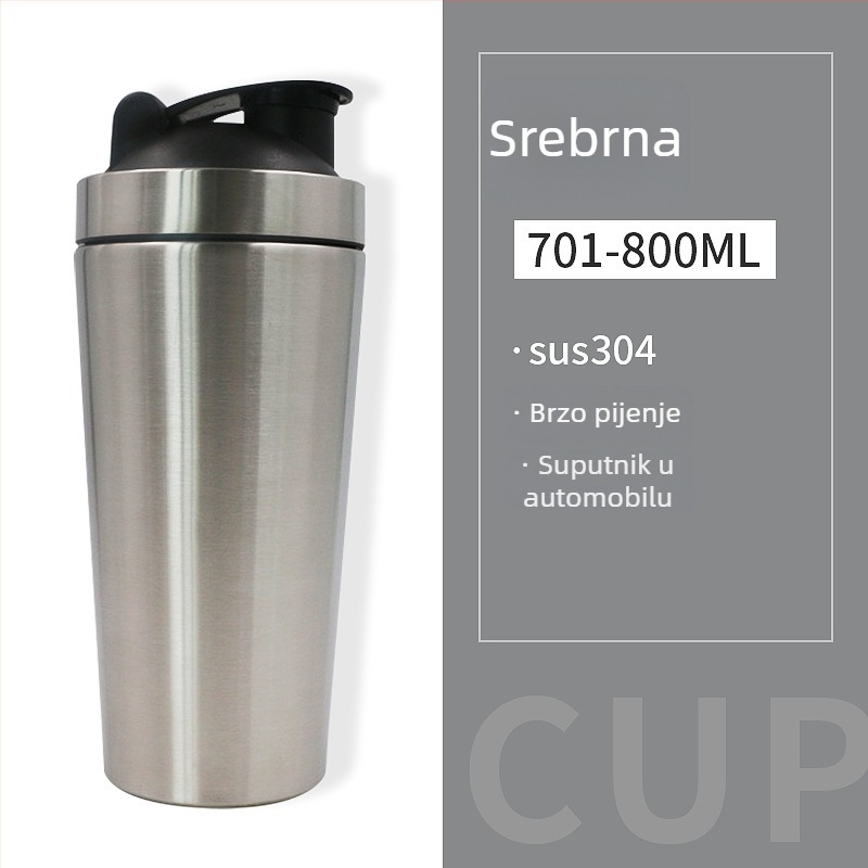 Shaker boca od 304 nehrđajućeg čelika, 750 ml, jednokomorčna s mjernom skalom, velika kapaciteta, za vježbanje na otvorenom