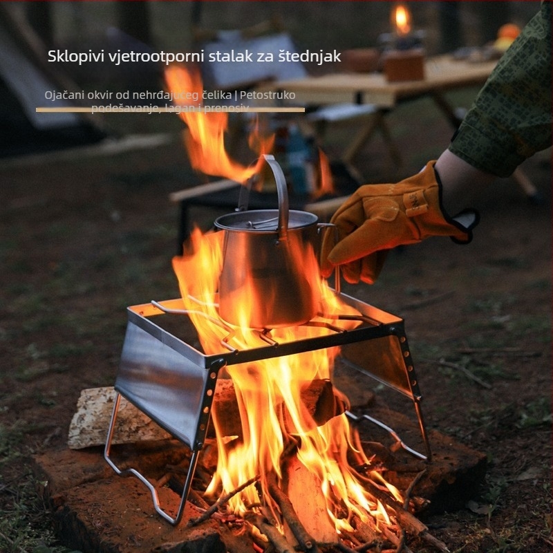 Vjetrozaštitni kamping stalak za lonac, s nosačem štednjaka i rešetkom za roštilj