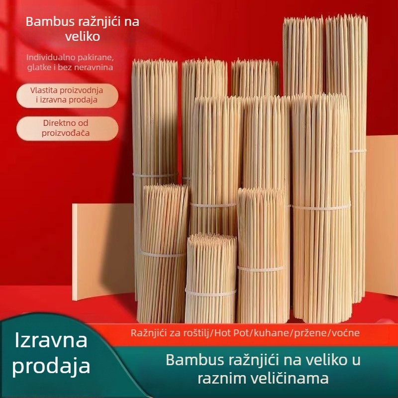 Jednokratni bambus štapići za roštilj i ražnjiće, za kobasice, janjeće ražnjiće i voćne ražnjiće; biološki razgradivi štapići od bambusa