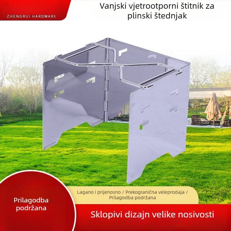 Vanjska vjetrobranska zaštita za štednjak, prijenosni nehrđajući čelični nosač za roštilj i posudu.