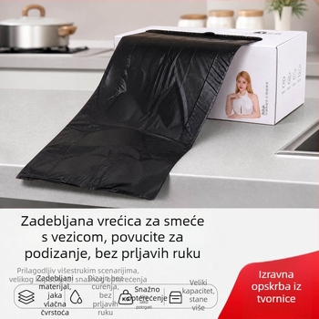 Crne vreće za otpad s vrpicom za povlačenje, u stilu prsluka, jače, za ured i kuhinju
