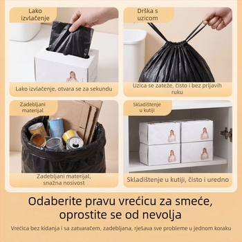 Crne vreće za otpad s vrpicom za povlačenje, u stilu prsluka, jače, za ured i kuhinju