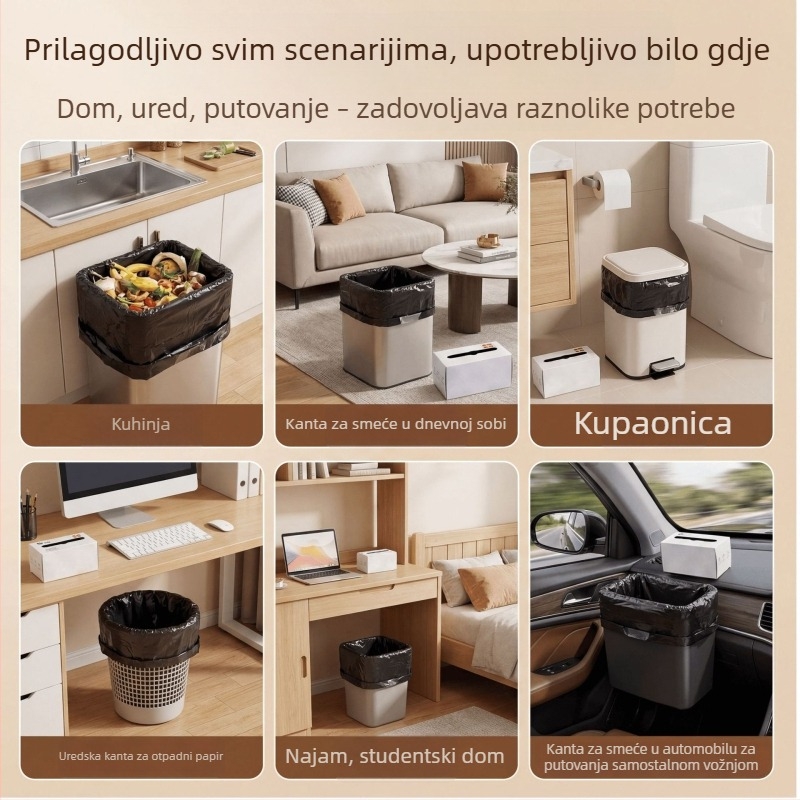 Crne vreće za otpad s vrpicom za povlačenje, u stilu prsluka, jače, za ured i kuhinju