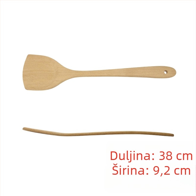 Velika špatula od bukovine s dugom drškom, drveni kuhinjski pribor