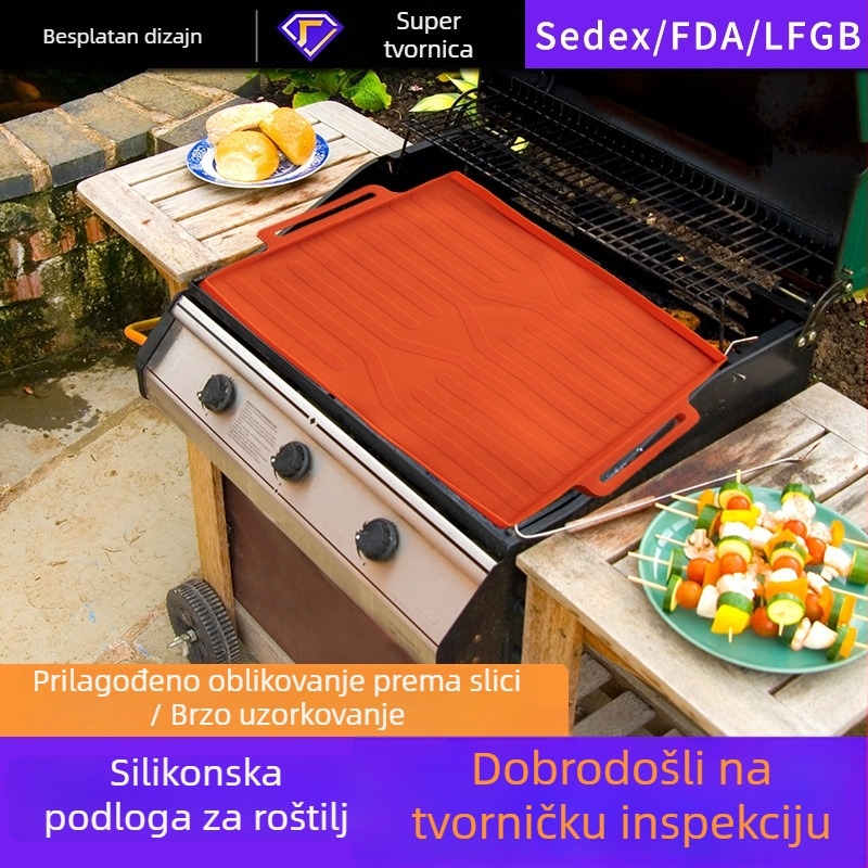 Silikonska podloga za roštilj i posudu za pečenje, crna kamena zaštitna pločica za kampiranje na otvorenom, otporna na visoke temperature