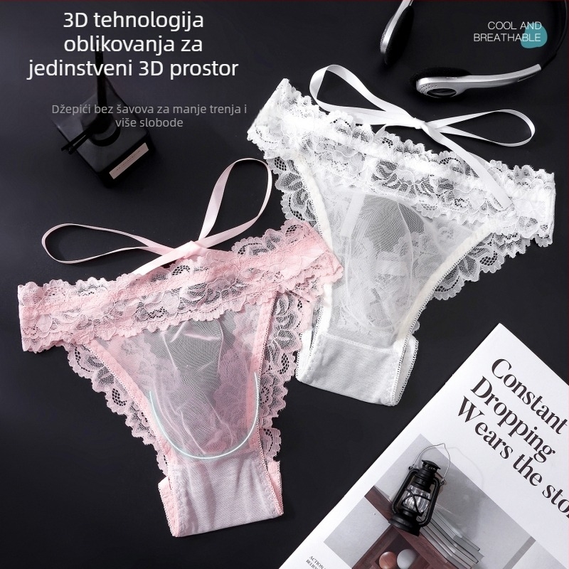 Muške gaćice od francuske čipke i mreže, stražnji otvor s mašnicom, niska struk