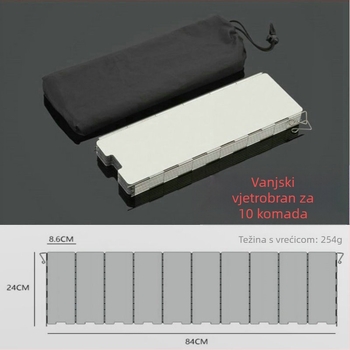 Kampiranje na otvorenom: 10-dijelni štit protiv vjetra od aluminijske legure, sklopiva prijenosna zaštita za kuhalo i aluminijska ploča za roštilj