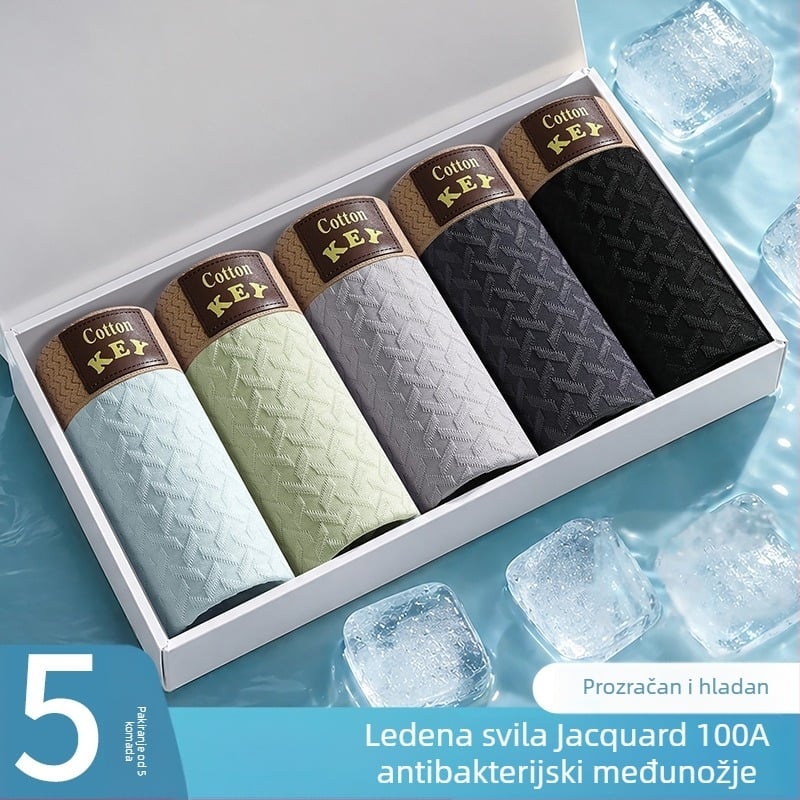Muške bokserice od ice silk jacquard uzorka, srednji struk, prozračne, brzo sušeće