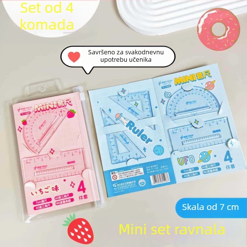 Mini set od 4 ravnala za učenike osnovne škole – prijenosna prozirna akrilna ravnala za crtanje