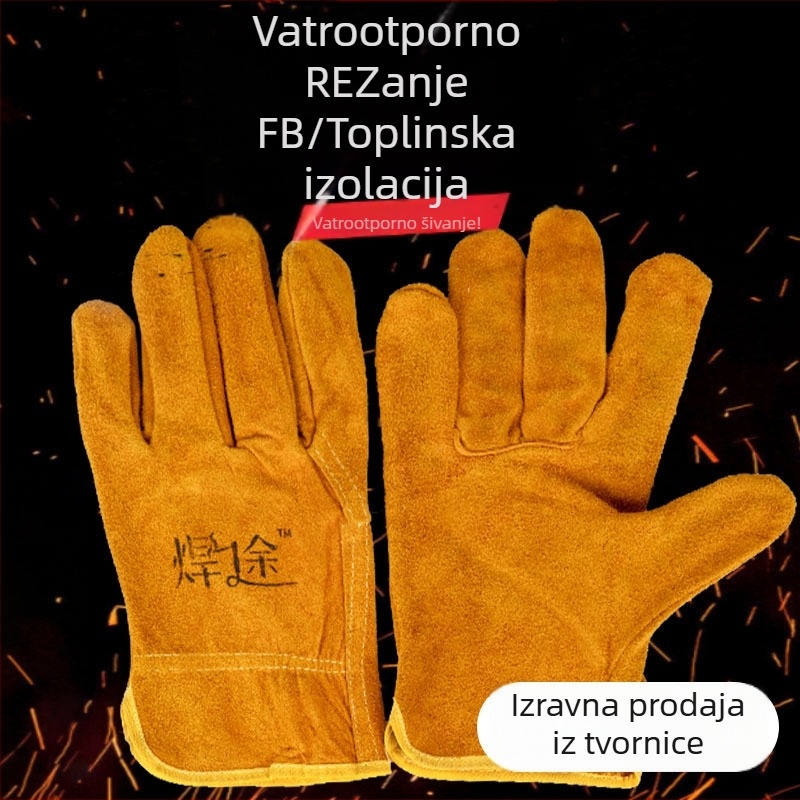 Kratke zaštitne rukavice za zavarivanje od teleće kože, cijela koža, debeli, otporne na plamen, toplinska izolacija, zaštita od opeklina
