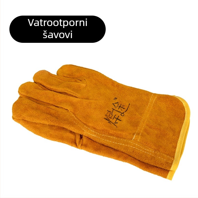 Kratke zaštitne rukavice za zavarivanje od teleće kože, cijela koža, debeli, otporne na plamen, toplinska izolacija, zaštita od opeklina