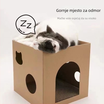 Integrirana kućica za mačke sa grebalicom od valovitog kartona, otporna na habanje, zatvorena i topla kućica za sve sezone