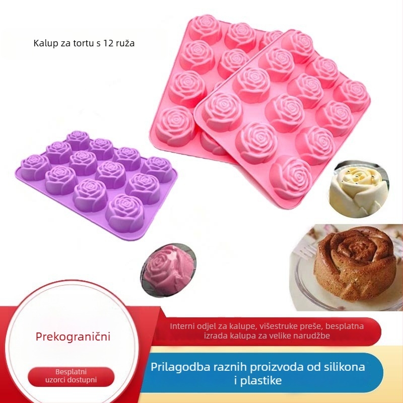 Silikonska kalupa za tortu u obliku ruže, pogodna za fondan, čokoladu, žele i kolače