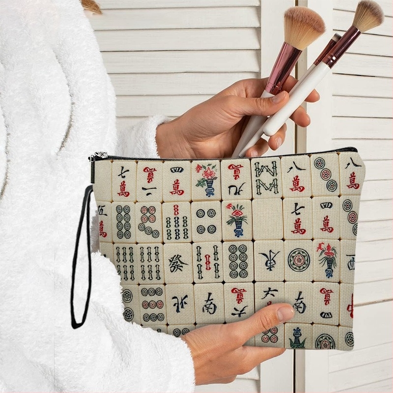 Kozmetička torbica s Mahjong prugama – torbica za šminku i ruž sa zatvaračem, torba za toaletne potrepštine za svakodnevnu upotrebu