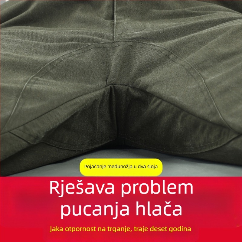 Muške radne hlače od pamuka s dodatnom podstavom, ravnog kroja, izdržljive za zavarivanje