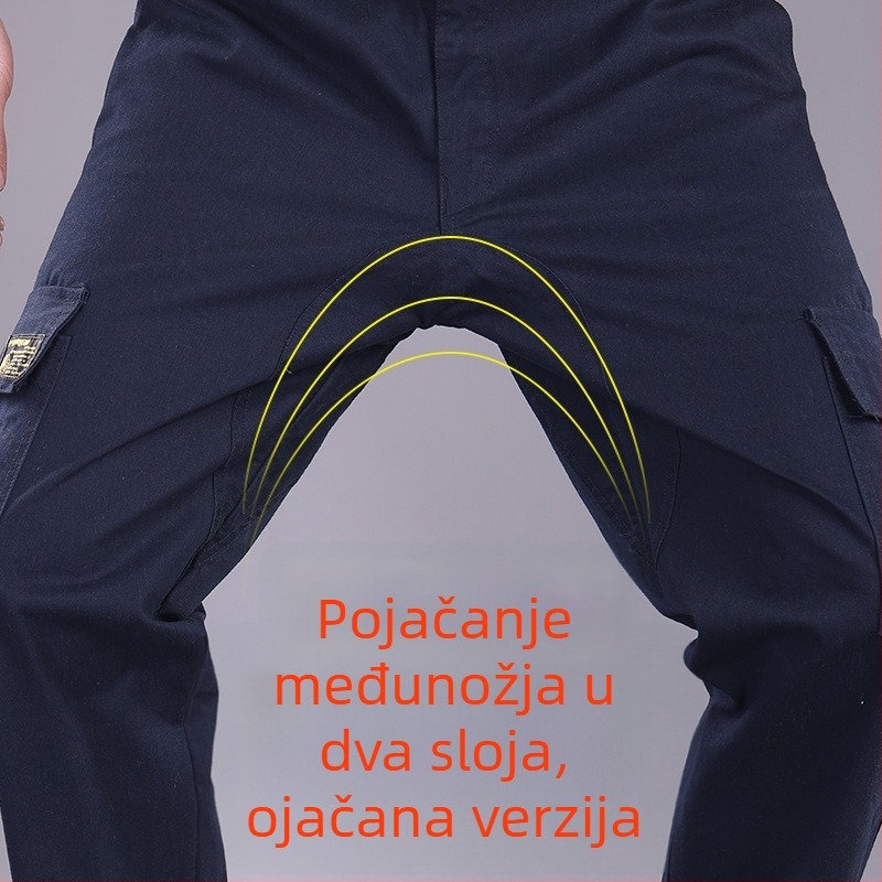 Muške radne hlače od pamuka s dodatnom podstavom, ravnog kroja, izdržljive za zavarivanje