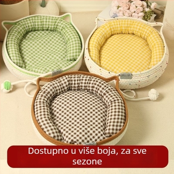 Mačje gnijezdo za sve sezone, pleteno od pamuk konopca, s ugrađenom kugličnom igračkom