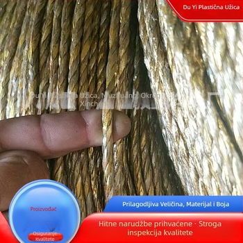 Zlatno-aluminijsko-plastično užad za vezanje, namijenjeno laminiranju folije za staklenike i pakiranju otpada od papira; poliester, promjer 1,3 mm × duljina 50 mm, nosivost 8 kg